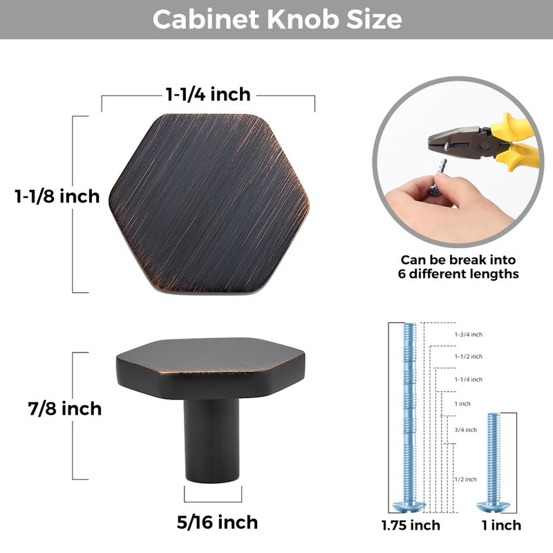 Ravinte Decor 25 Pack Oil Rubbed Bronze Cabinet Knobs, Kitchen Cabinet Knobs Solid Cabinet Pulls for Kitchen Cabinet Drawers, Hexagon Dresser Knobs for Cabinet Hardware 1.1"" Closet Door Knob - Image 3